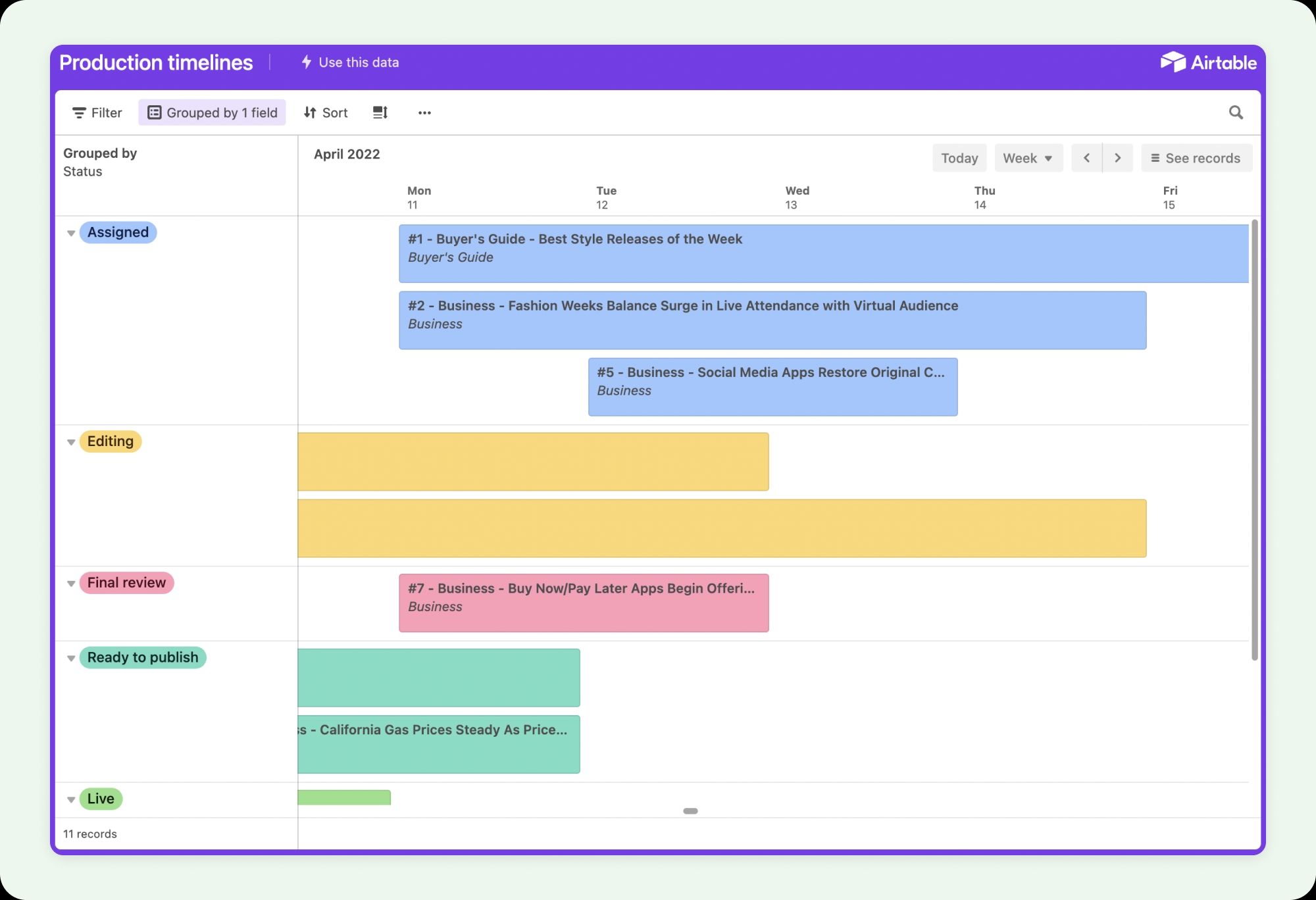 17.2 Production timelines