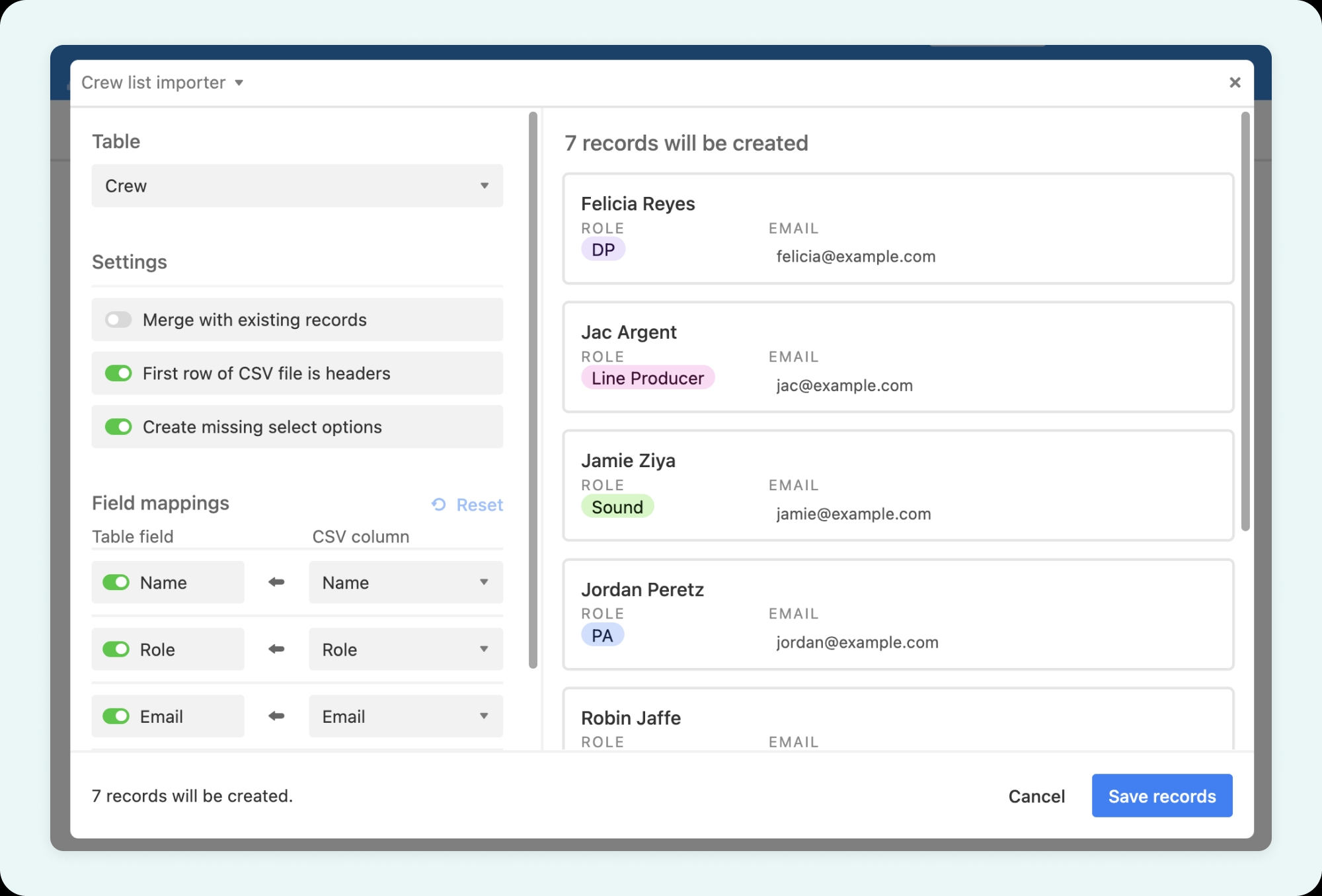 CSV import